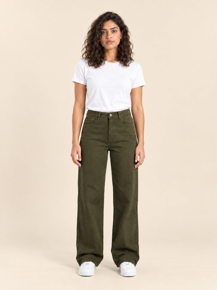 Olive Wide-Leg Jeans