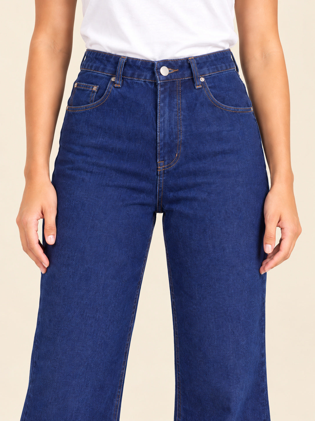 Embroidered Hem Flare Jeans — Indigo