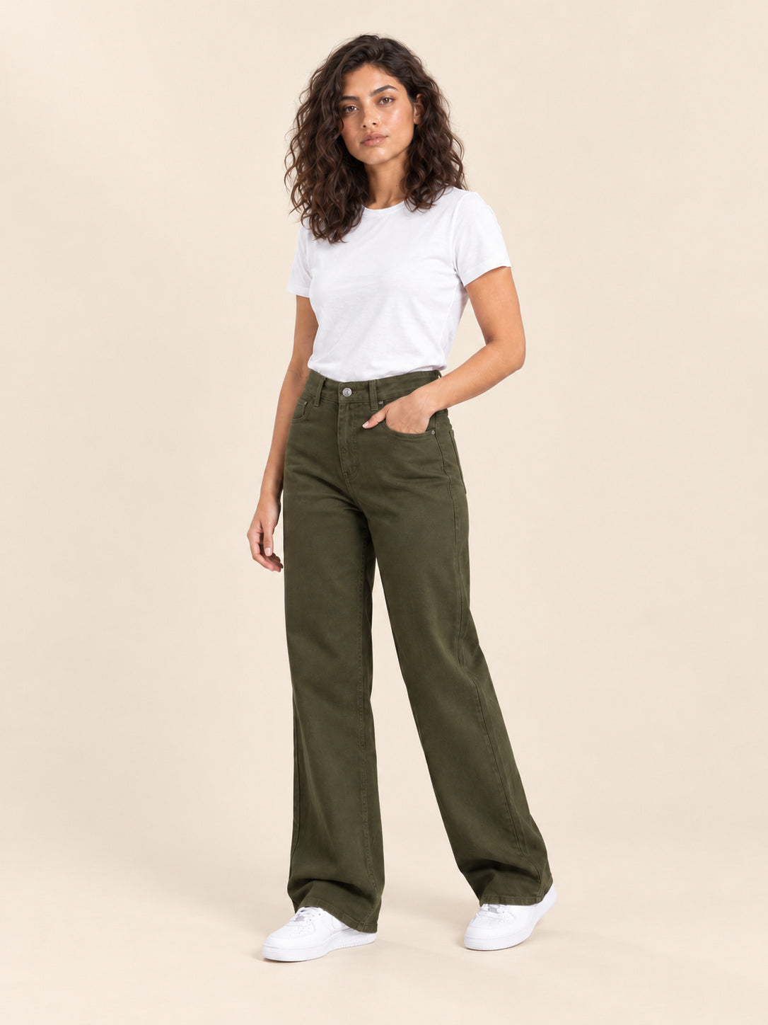 Olive Wide-Leg Jeans