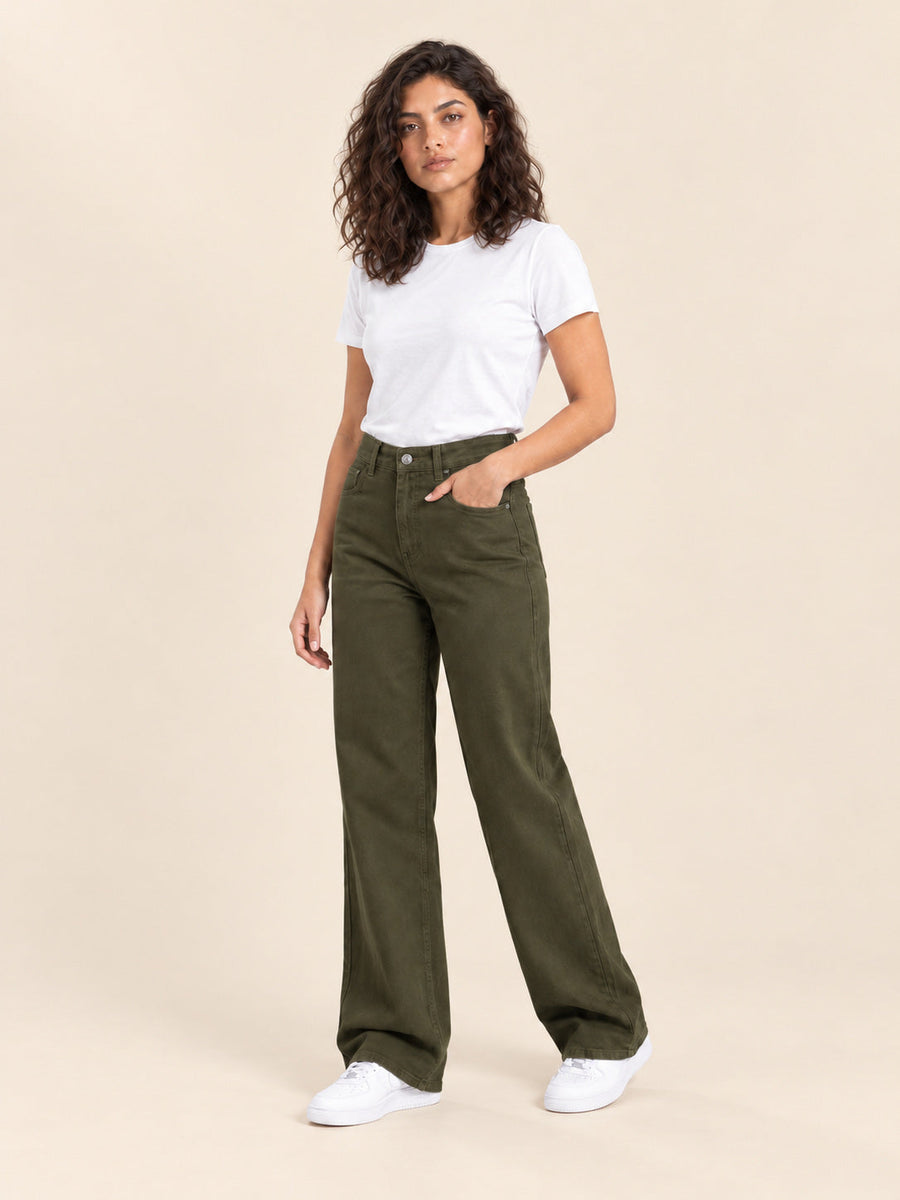 Olive Wide-Leg Jeans