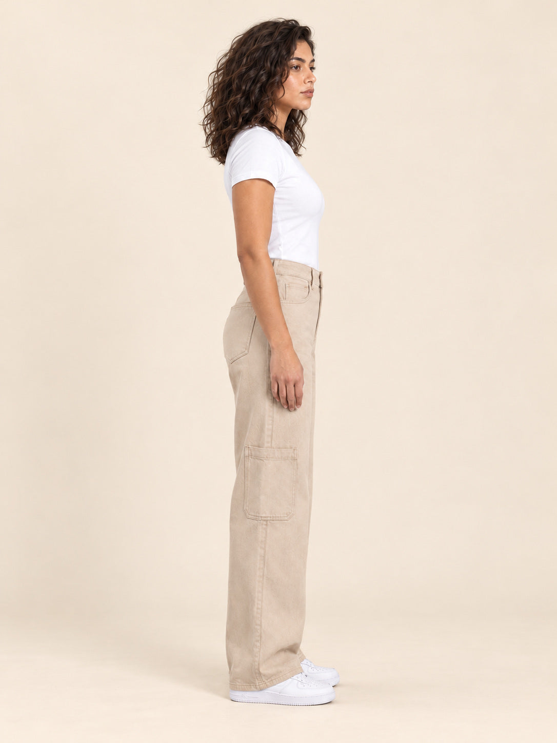 Straight-Leg Cotton Gabardine Pants — Beige