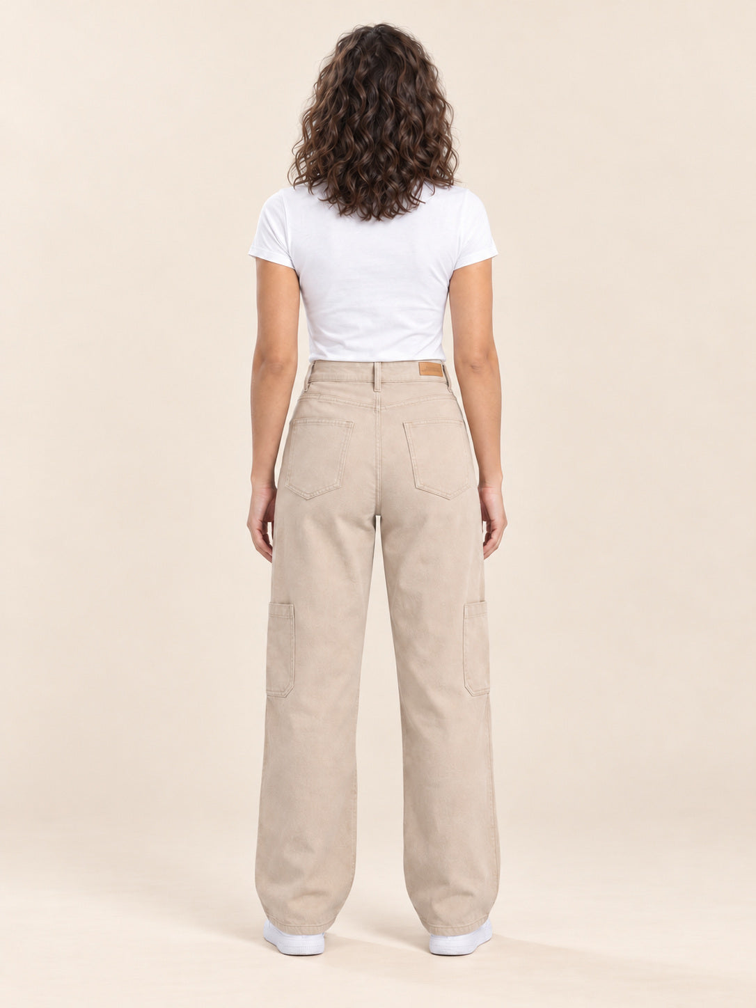 Straight-Leg Cotton Gabardine Pants — Beige
