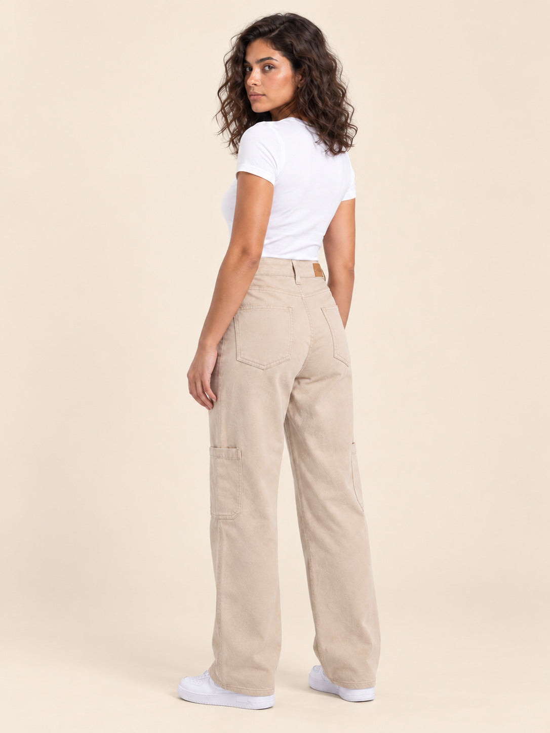Straight-Leg Cotton Gabardine Pants — Beige