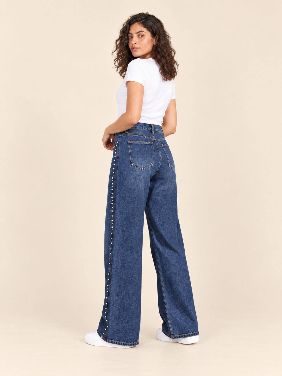 Studded Wide-Leg Jeans — Blue