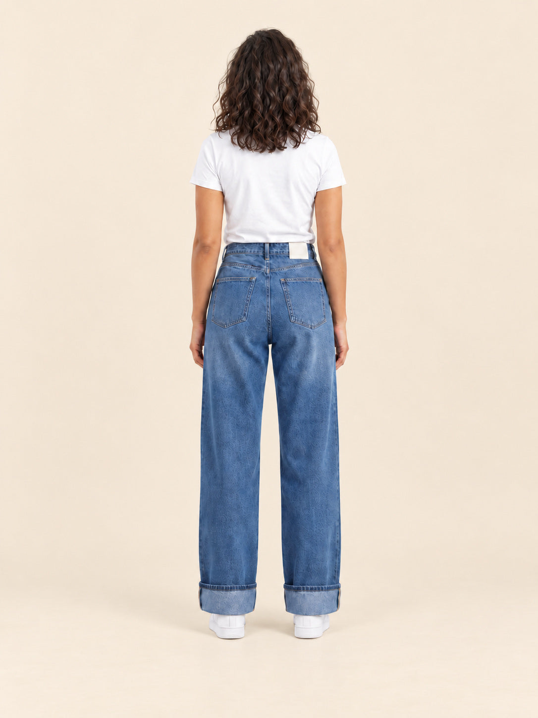 Turn-Up Wide-Leg Jeans — Mid Blue